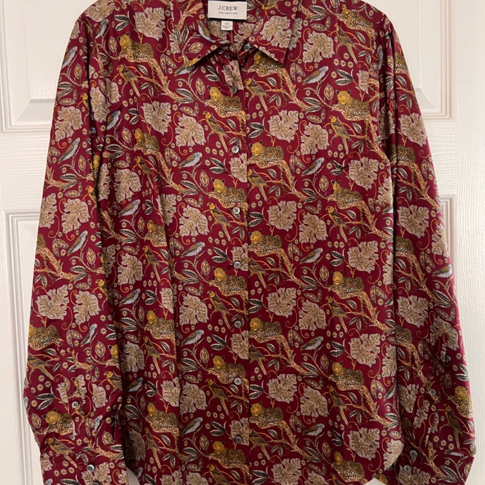 J.Crew Collection Silk Twill Shirt in Jungle Cat Size 10 NWT - Picture 2 of 9